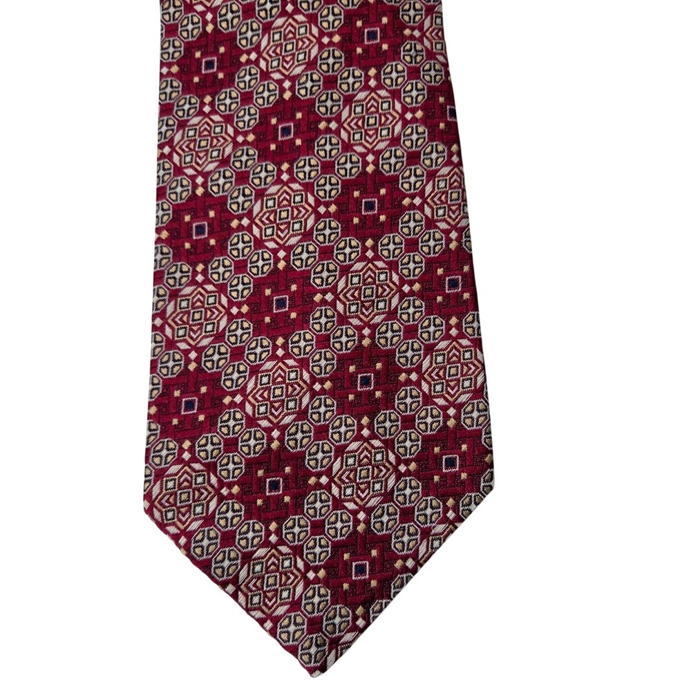 Haband Men's Vintage Tie Burgundy Red Geometric Medallion Necktie Como Italy 4"